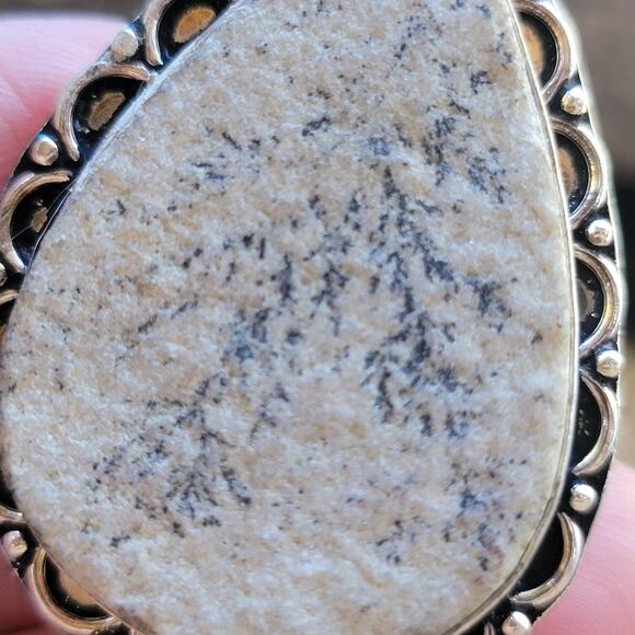 Sterling Silver Dendritic Limestone Ring, Size 6.5, Bohemian Statement Jewelry - Picture 8 of 10